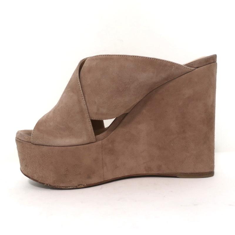 Sergio Rossi Platform Wedge Sandals Alma Beige Suede Size 38 Crisscross Heel available at CelebrityOwned.com img_6