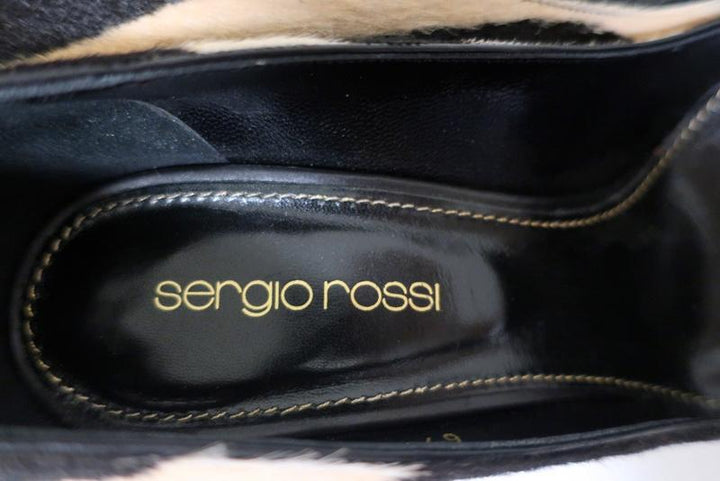 Sergio Rossi Pumps Black/Cream Giraffe Print Pony Hair Size 36 Pointed Toe Heel available at CelebrityOwned.com img_8
