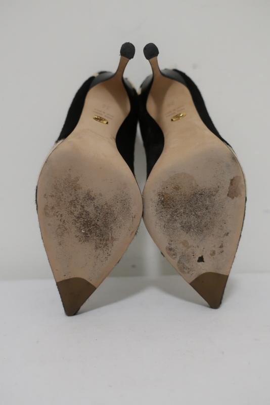 Sergio Rossi Pumps Black/Cream Giraffe Print Pony Hair Size 36 Pointed Toe Heel available at CelebrityOwned.com img_9