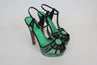 Sergio Rossi Puzzle Platform Sandal Green Snakeskin & Suede Size 37 T-Strap Heel