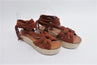 Sigerson Morrison Espadrille Sandals Cosie Brown Suede Size 7.5 Ankle Wrap Wedge
