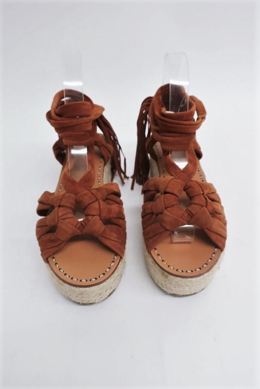 Sigerson Morrison Espadrille Sandals Cosie Brown Suede Size 7.5 Ankle Wrap Wedge available at CelebrityOwned.com img_2