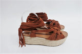 Sigerson Morrison Espadrille Sandals Cosie Brown Suede Size 7.5 Ankle Wrap Wedge available at CelebrityOwned.com img_4