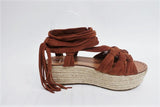 Sigerson Morrison Espadrille Sandals Cosie Brown Suede Size 7.5 Ankle Wrap Wedge available at CelebrityOwned.com img_5