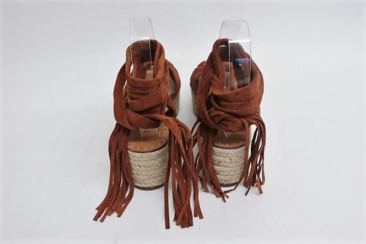 Sigerson Morrison Espadrille Sandals Cosie Brown Suede Size 7.5 Ankle Wrap Wedge available at CelebrityOwned.com img_6
