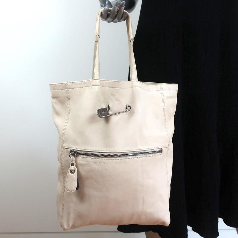 Saasi Rassi Sissi Rossi Safety Pin Shoulder Bag Cream Leather Large Tote ...