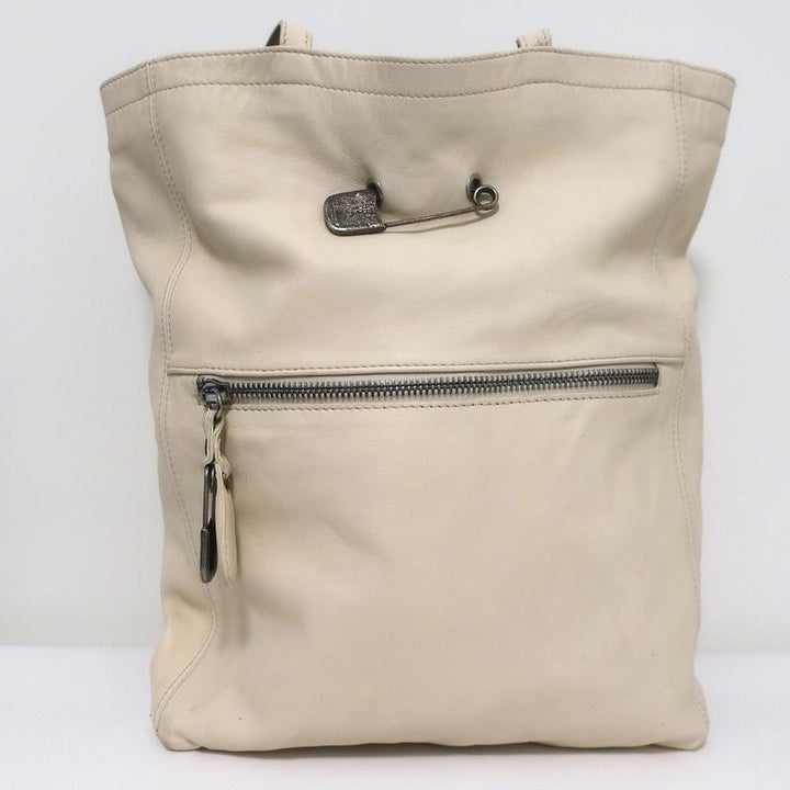 Sissi Rossi Safety Pin Shoulder Bag Cream Leather Large Tote available at CelebrityOwned.com img_3