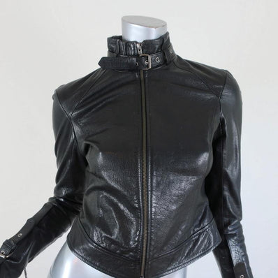 Skaist Taylor Leather Jacket Black Size 2 Buckled Sleeves available at CelebrityOwned.com img_1