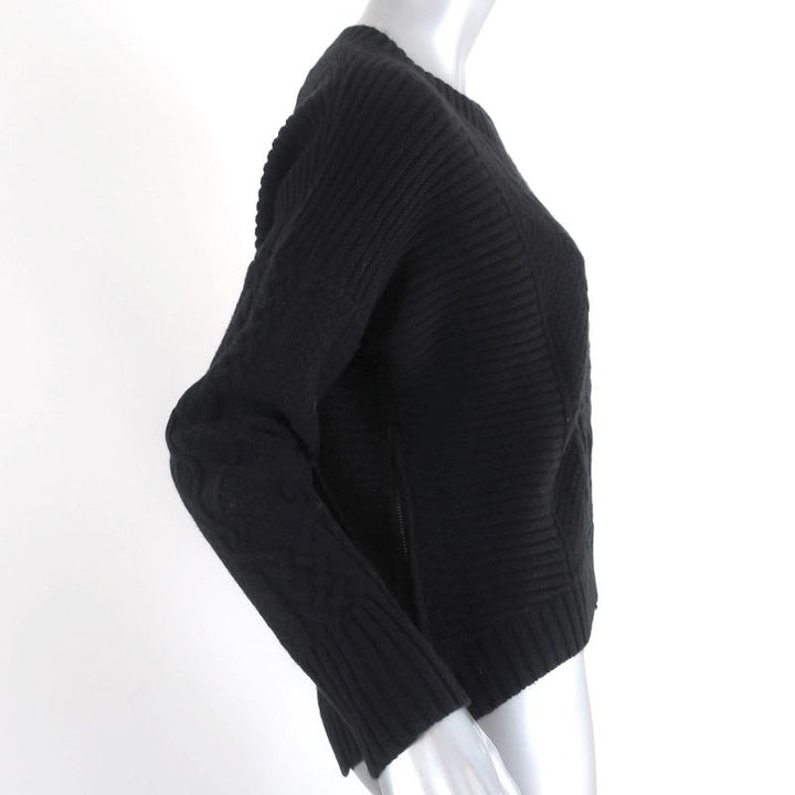 Skull Cashmere Sweater Black Ribbed &amp; Cable Knit Wool-Cashmere Size Small available at CelebrityOwned.com img_3