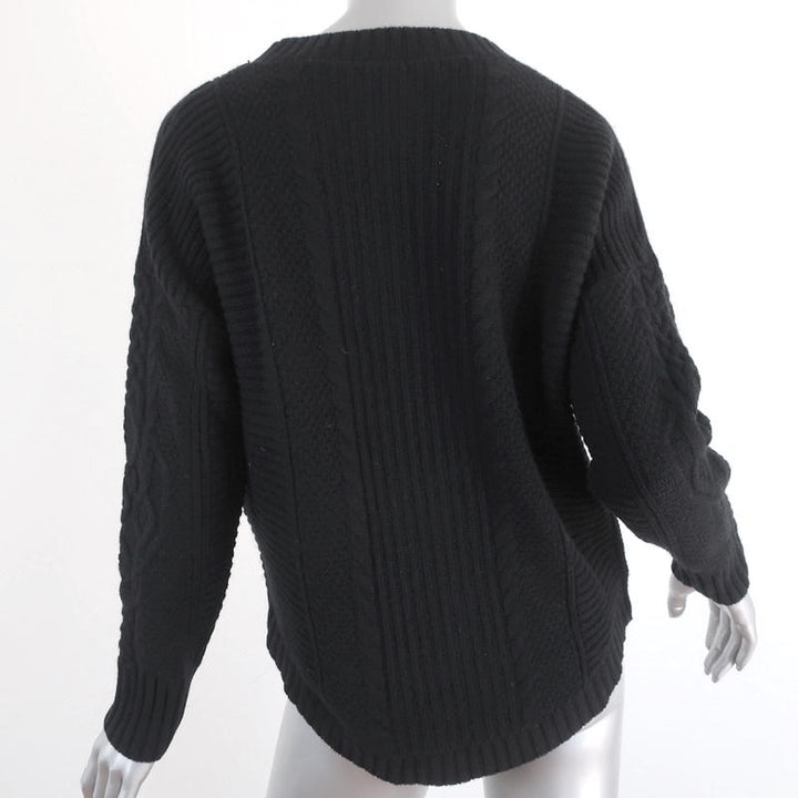Skull Cashmere Sweater Black Ribbed &amp; Cable Knit Wool-Cashmere Size Small available at CelebrityOwned.com img_4
