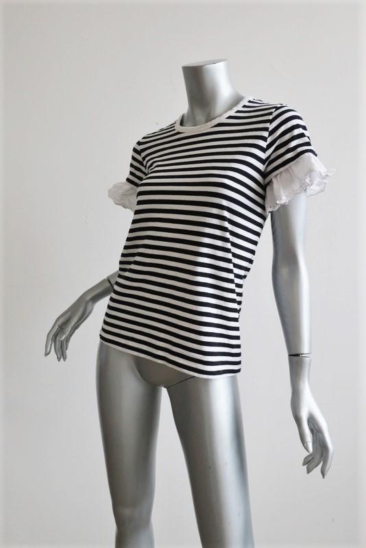 Sonia by Sonia Rykiel Eyelet Ruffle-Trim Tee Black/White Stripe Size Large available at CelebrityOwned.com img_3