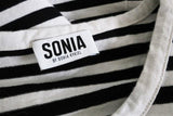 Sonia by Sonia Rykiel Eyelet Ruffle-Trim Tee Black/White Stripe Size Large available at CelebrityOwned.com img_5