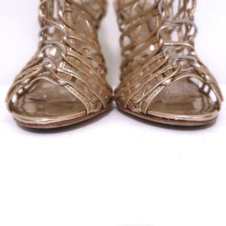 Sophia Webster Delphine Lace-Up Sandals Rose Gold Metallic Leather Size 36.5 available at CelebrityOwned.com img_4