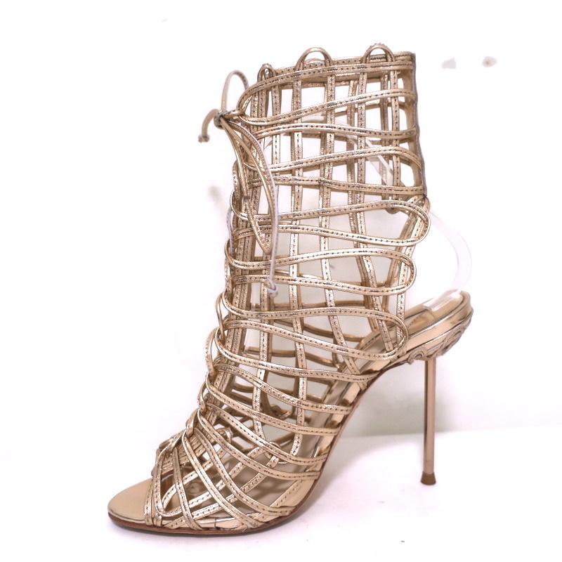 Sophia Webster Delphine Lace-Up Sandals Rose Gold Metallic Leather Size 36.5 available at CelebrityOwned.com img_6