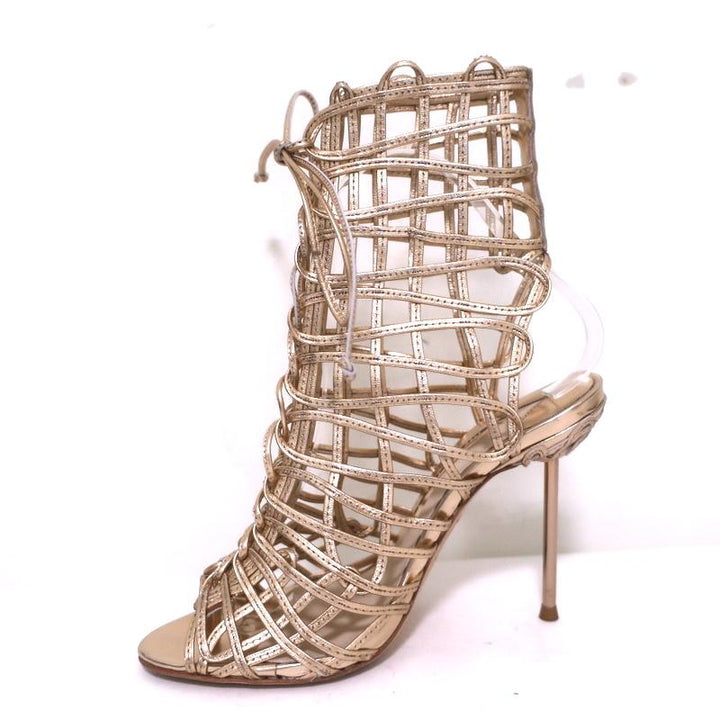 Sophia Webster Delphine Lace-Up Sandals Rose Gold Metallic Leather Size 36.5 available at CelebrityOwned.com img_6