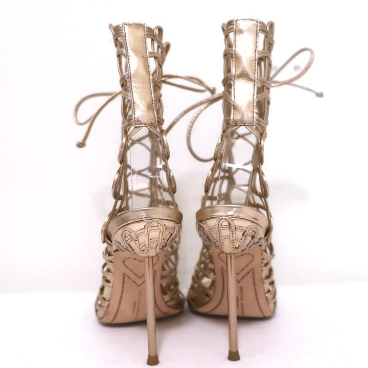 Sophia Webster Delphine Lace-Up Sandals Rose Gold Metallic Leather Size 36.5 available at CelebrityOwned.com img_7