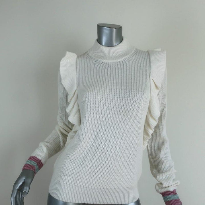 Splendid x Margherita Mock Neck Sweater Amico White Ruffled Knit Size Small available at CelebrityOwned.com img_1
