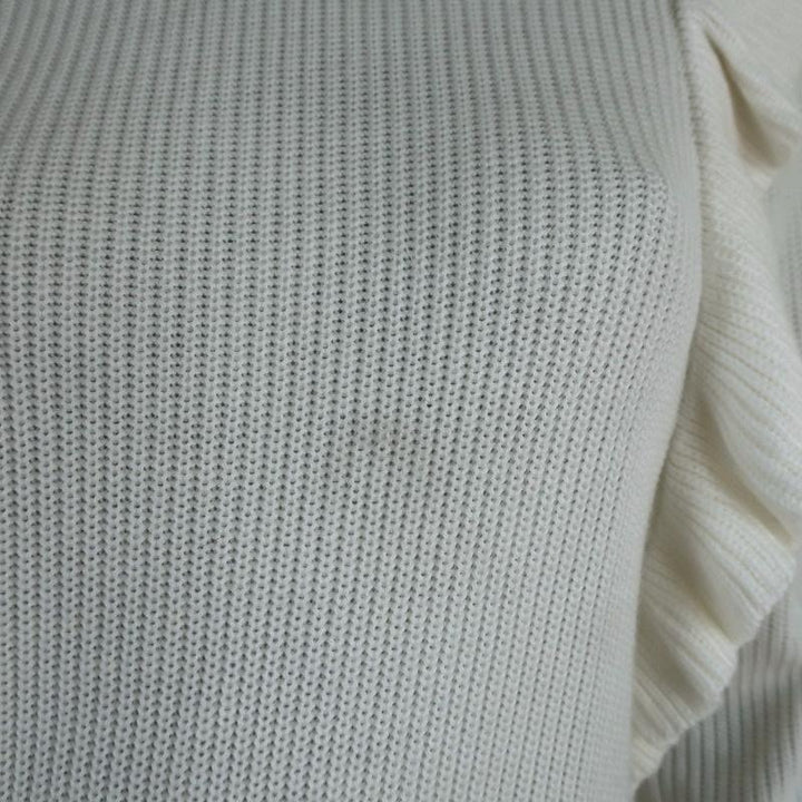Splendid x Margherita Mock Neck Sweater Amico White Ruffled Knit Size Small available at CelebrityOwned.com img_2