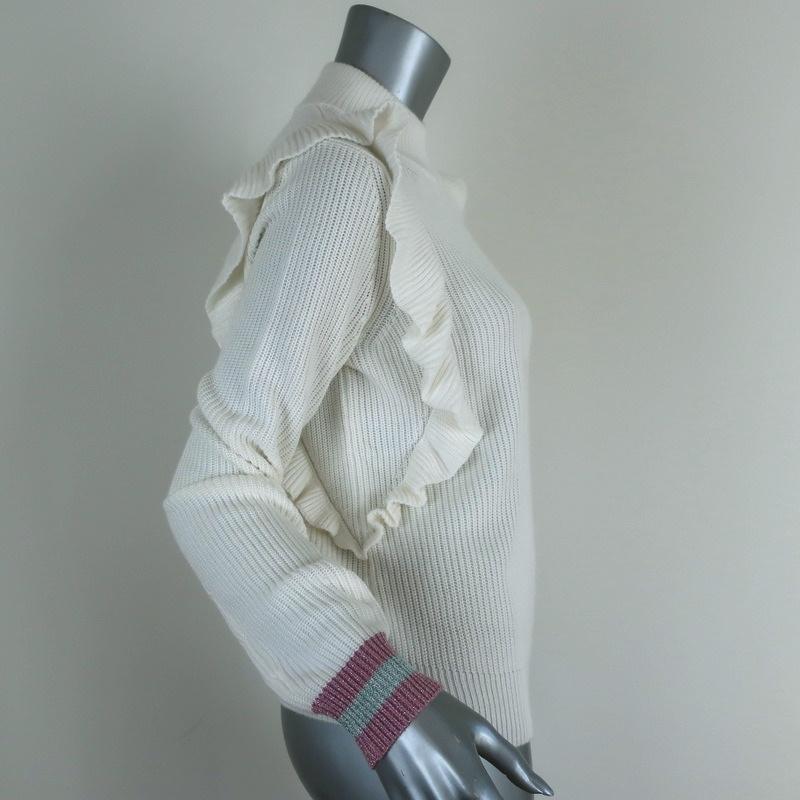 Splendid x Margherita Mock Neck Sweater Amico White Ruffled Knit Size Small available at CelebrityOwned.com img_3
