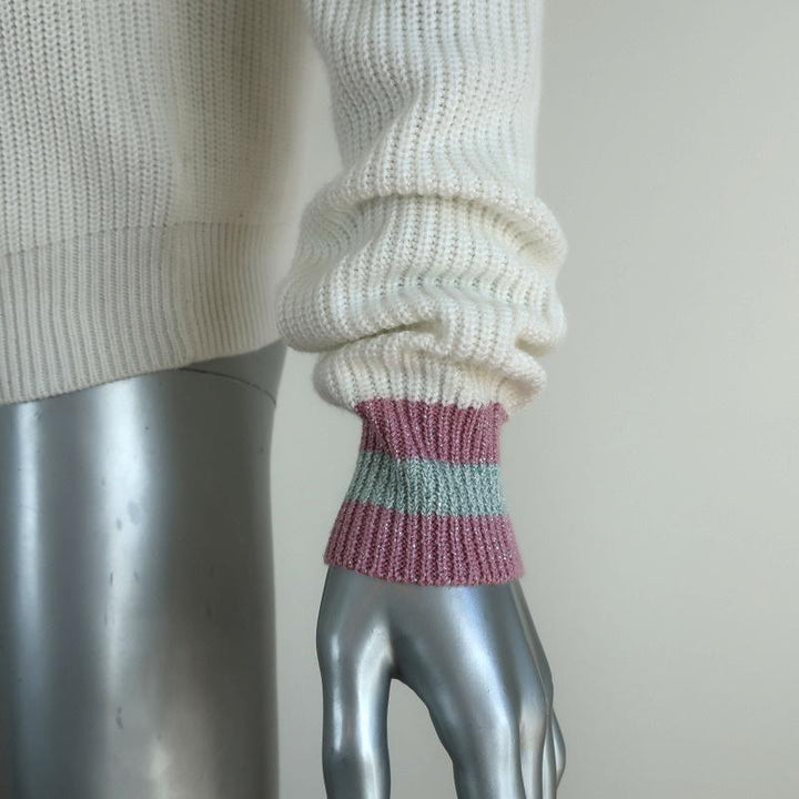 Splendid x Margherita Mock Neck Sweater Amico White Ruffled Knit Size Small available at CelebrityOwned.com img_5