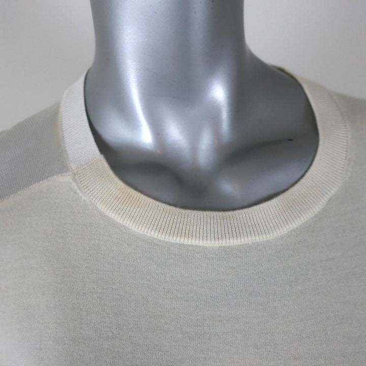 St. John Sweater Ivory Wool-Blend Paneled Knit Size Medium Crewneck Pullover available at CelebrityOwned.com img_2