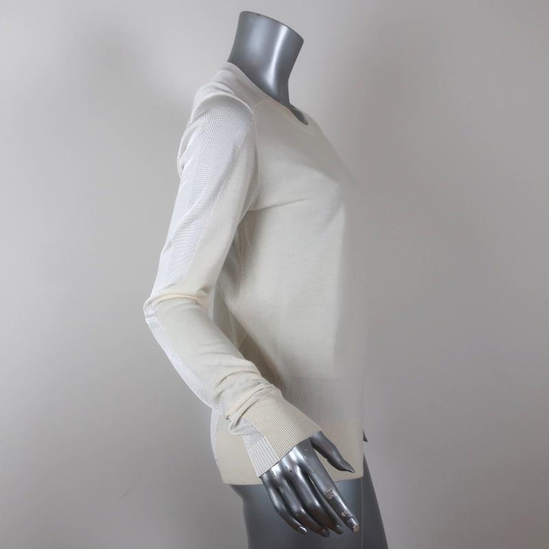 St. John Sweater Ivory Wool-Blend Paneled Knit Size Medium Crewneck Pullover available at CelebrityOwned.com img_3