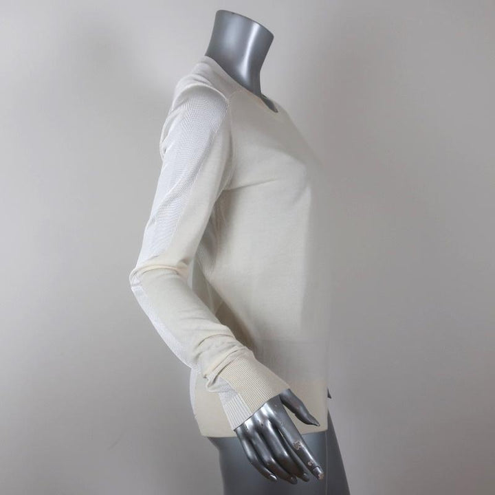St. John Sweater Ivory Wool-Blend Paneled Knit Size Medium Crewneck Pullover available at CelebrityOwned.com img_3