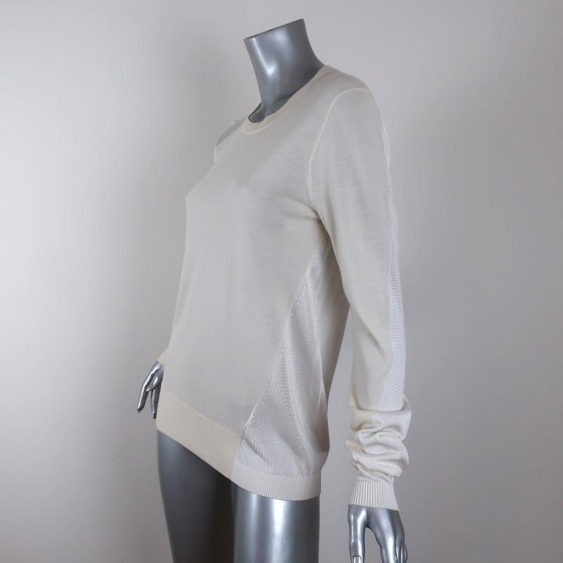 St. John Sweater Ivory Wool-Blend Paneled Knit Size Medium Crewneck Pullover available at CelebrityOwned.com img_4