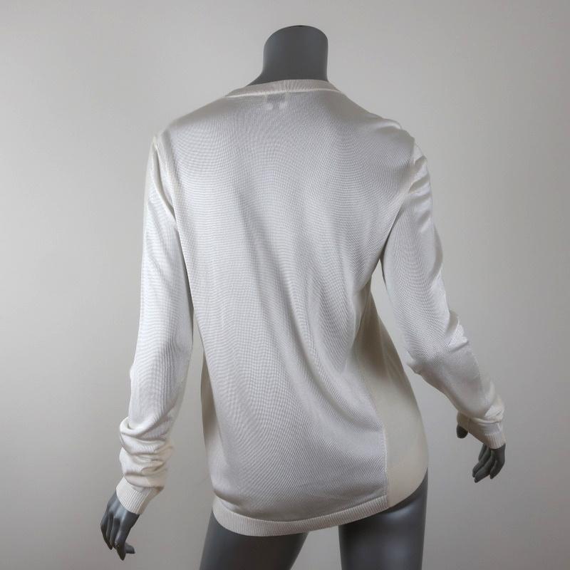 St. John Sweater Ivory Wool-Blend Paneled Knit Size Medium Crewneck Pullover available at CelebrityOwned.com img_5