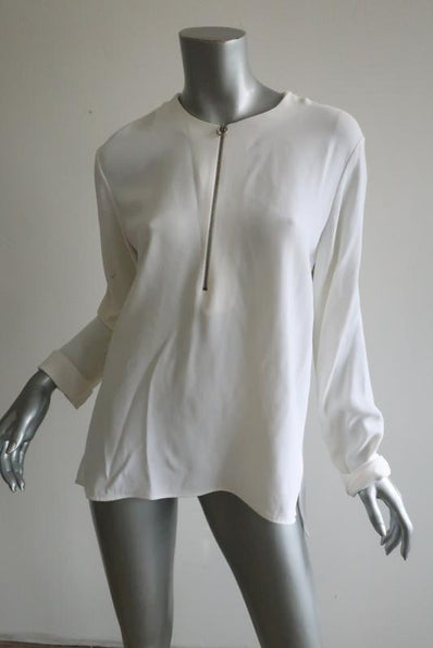 Stella McCartney Arlesa Half-Zip Blouse White Cady Size 40 Long Sleeve Top available at CelebrityOwned.com img_1