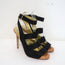 Stella McCartney Cage Sandals Black Satin & Cork Size 37 Ankle Strap Heels
