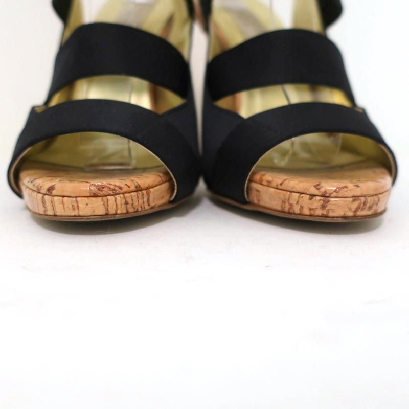 Stella McCartney Cage Sandals Black Satin &amp; Cork Size 37 Ankle Strap Heels available at CelebrityOwned.com img_4