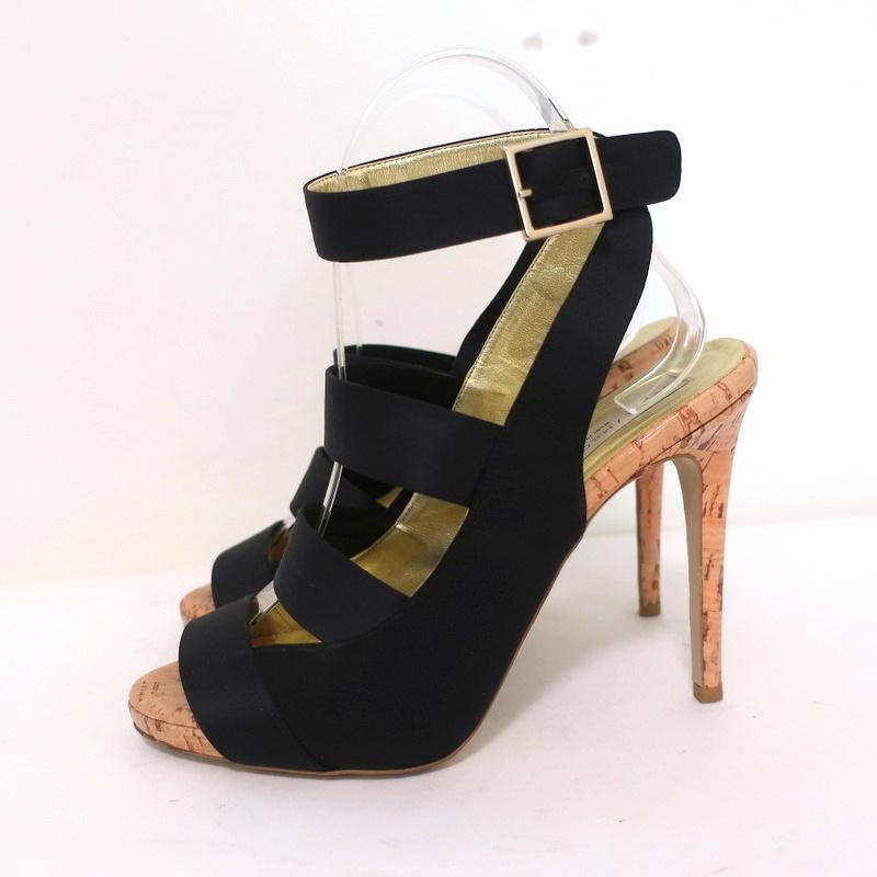 Stella McCartney Cage Sandals Black Satin &amp; Cork Size 37 Ankle Strap Heels available at CelebrityOwned.com img_5