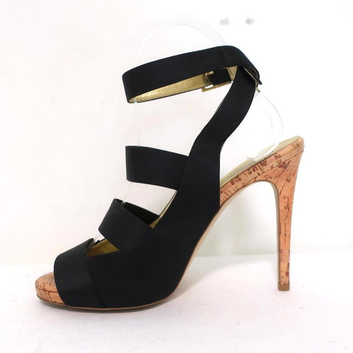Stella McCartney Cage Sandals Black Satin &amp; Cork Size 37 Ankle Strap Heels available at CelebrityOwned.com img_6