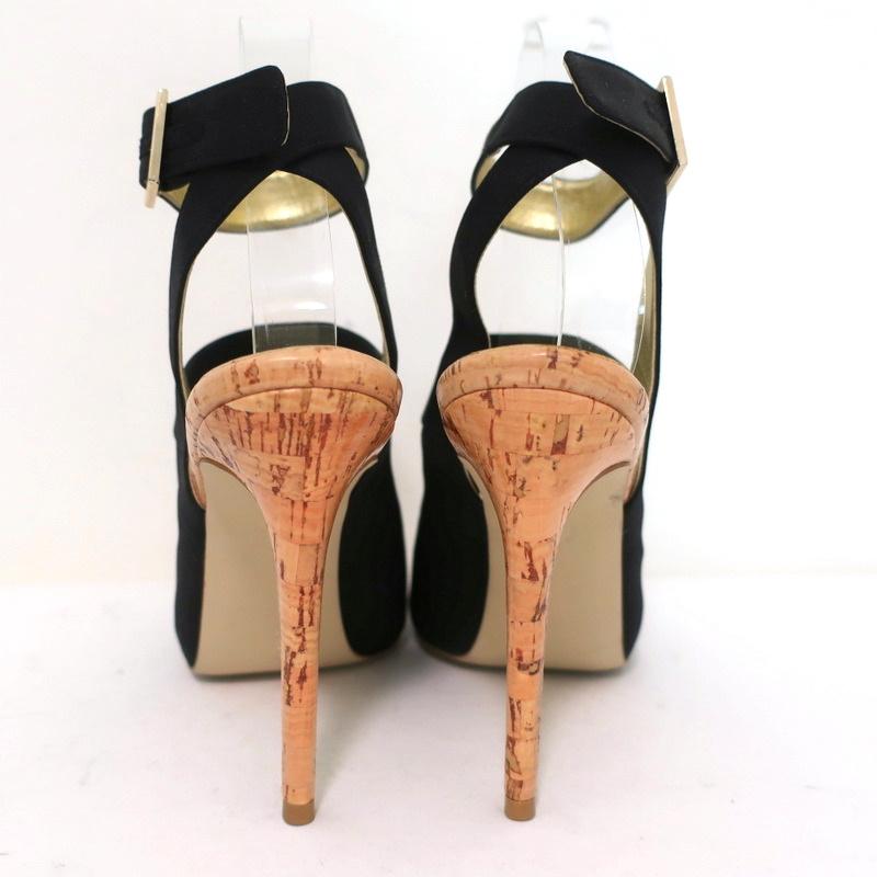 Stella McCartney Cage Sandals Black Satin &amp; Cork Size 37 Ankle Strap Heels available at CelebrityOwned.com img_7