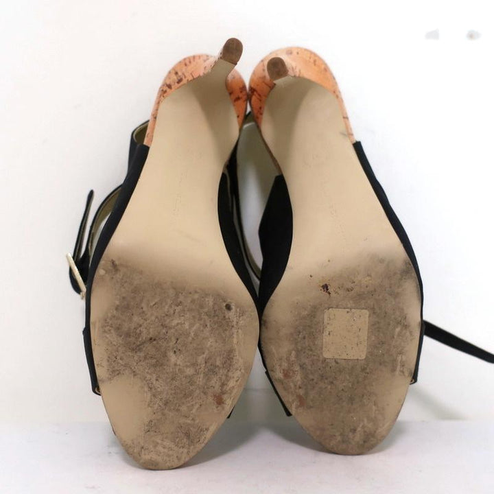 Stella McCartney Cage Sandals Black Satin &amp; Cork Size 37 Ankle Strap Heels available at CelebrityOwned.com img_9