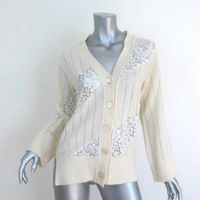 Stella McCartney Cardigan Cream Lace-Trim Cashmere-Wool Size 36 V-Neck Sweater available at CelebrityOwned.com img_1