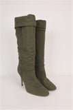 Stella McCartney Knee High Boots Olive Frayed Canvas Size 41 High Heel available at CelebrityOwned.com img_1