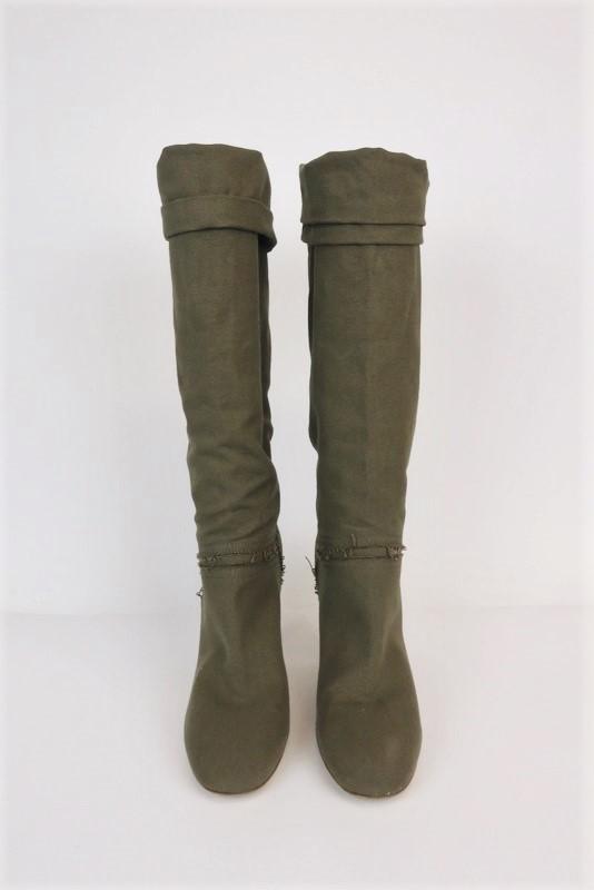 Stella McCartney Knee High Boots Olive Frayed Canvas Size 41 High Heel available at CelebrityOwned.com img_2