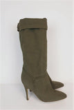 Stella McCartney Knee High Boots Olive Frayed Canvas Size 41 High Heel available at CelebrityOwned.com img_4