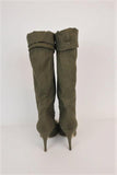 Stella McCartney Knee High Boots Olive Frayed Canvas Size 41 High Heel available at CelebrityOwned.com img_6