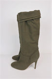 Stella McCartney Knee High Boots Olive Frayed Canvas Size 41 High Heel available at CelebrityOwned.com img_7