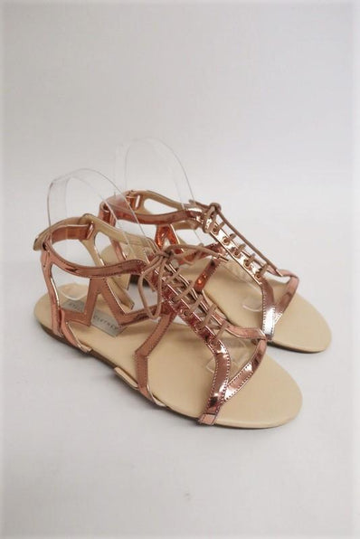 Stella McCartney Lucy Star Sandals Rose Gold Metallic Faux Leather Size 38.5 available at CelebrityOwned.com img_1