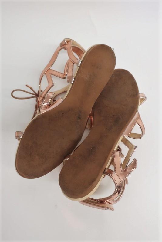 Stella McCartney Lucy Star Sandals Rose Gold Metallic Faux Leather Size 38.5 available at CelebrityOwned.com img_7