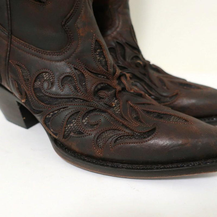 Stetson Cowboy Boots Brown Cutout Leather &amp; Lace Size 7 NEW available at CelebrityOwned.com img_2