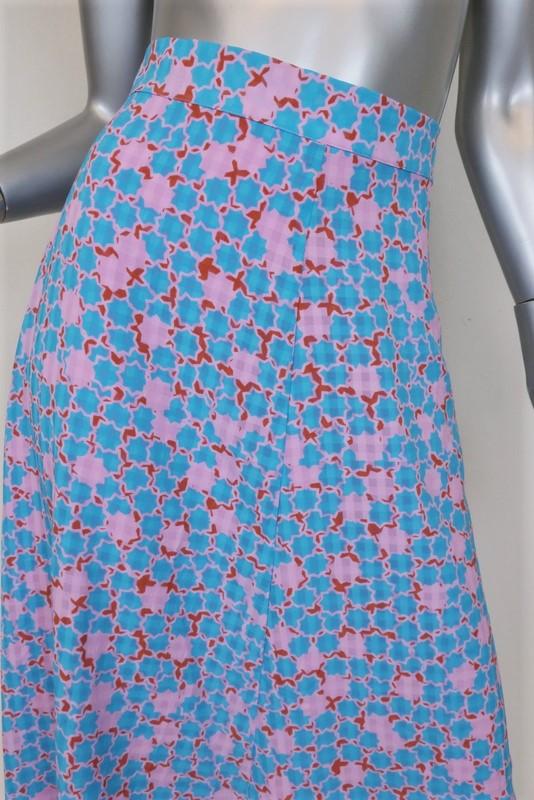 Stine Goya Skirt Marigold Blue/Pink Checkered Poly Size Small Asymmetrical Midi available at CelebrityOwned.com img_3