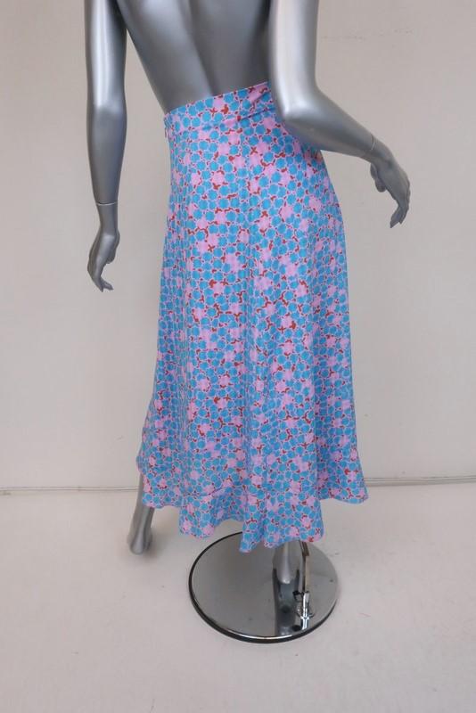 Stine Goya Skirt Marigold Blue/Pink Checkered Poly Size Small Asymmetrical Midi available at CelebrityOwned.com img_5