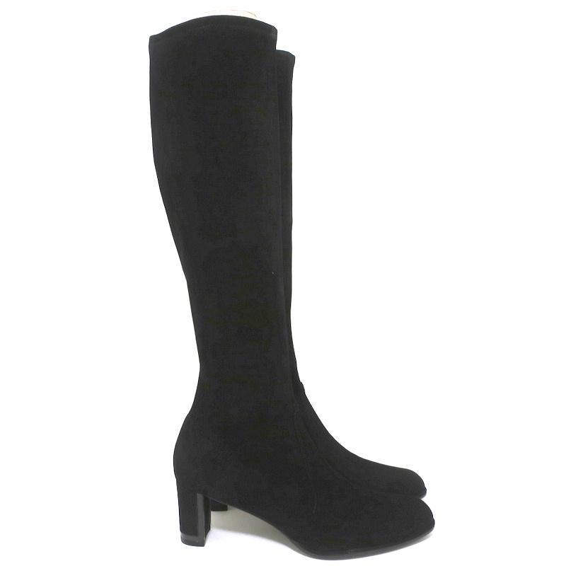 Stuart Weitzman Chicboot Knee High Boots Black Stretch Suede Size 8 Mid-Heel available at CelebrityOwned.com img_3