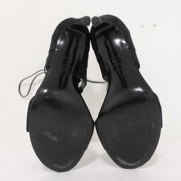Stuart Weitzman LegWrap Lace-Up Sandal Black Textured Suede Size 7 Open Toe Heel available at CelebrityOwned.com img_12