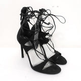 Stuart Weitzman LegWrap Lace-Up Sandal Black Textured Suede Size 7 Open Toe Heel available at CelebrityOwned.com img_1